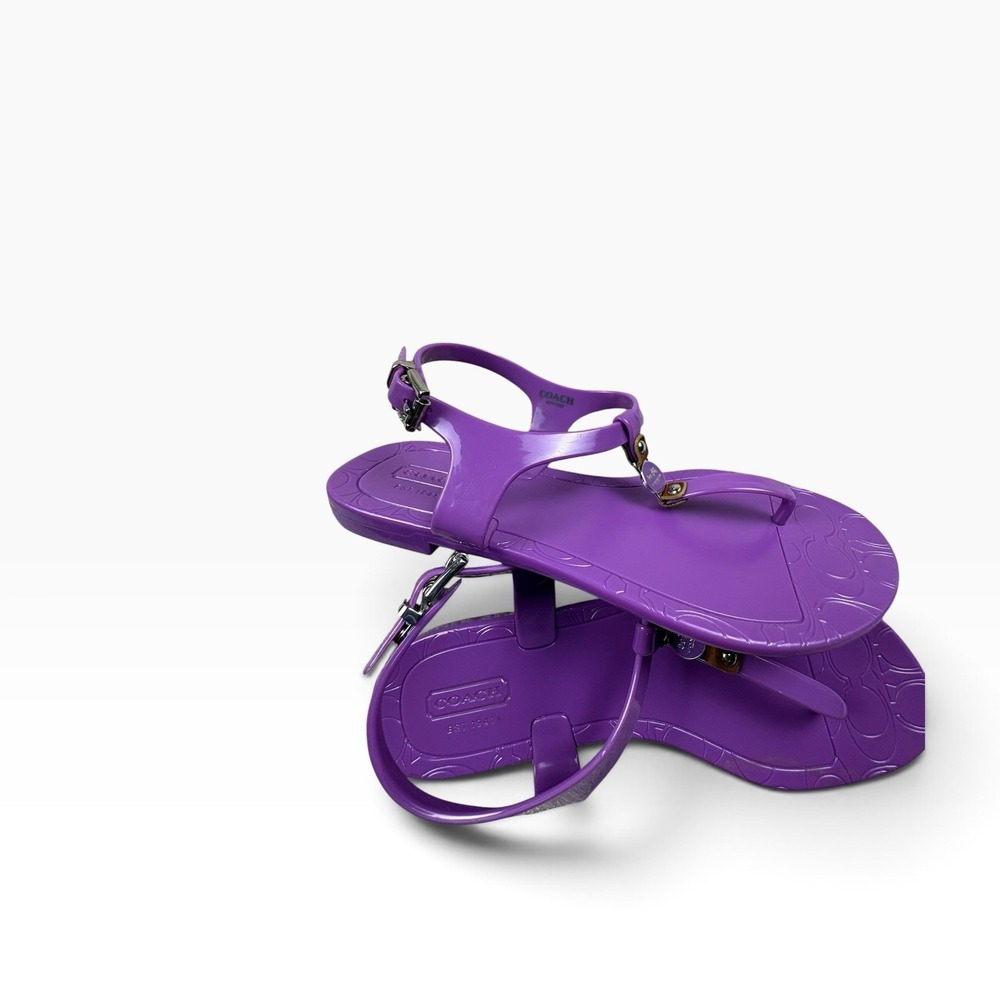 Coach Piccadilly Purple Jelly Sandals Women's Size 6B Logo Charm Buckle - Picture 3 of 10